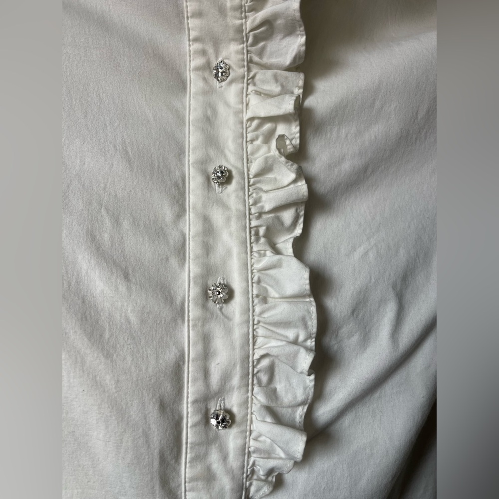 Tory Burch White Ruffle Blouse | Romantic Victorian Button Front Top Sz 2 - Picture 2 of 7